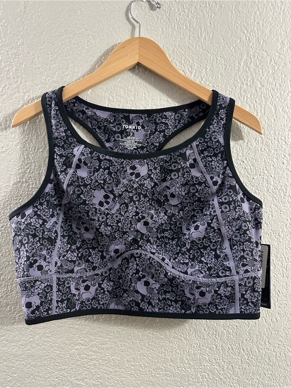 torrid Lavender and Black Skull Floral Racerback Sports Bra